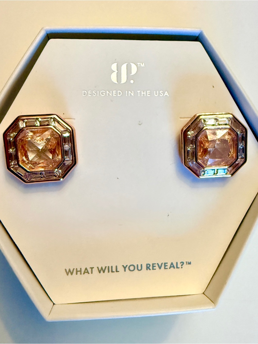 Bomb party Rose Gold Octagon Crystal Stud Earrings - “Make It Count, Darling”